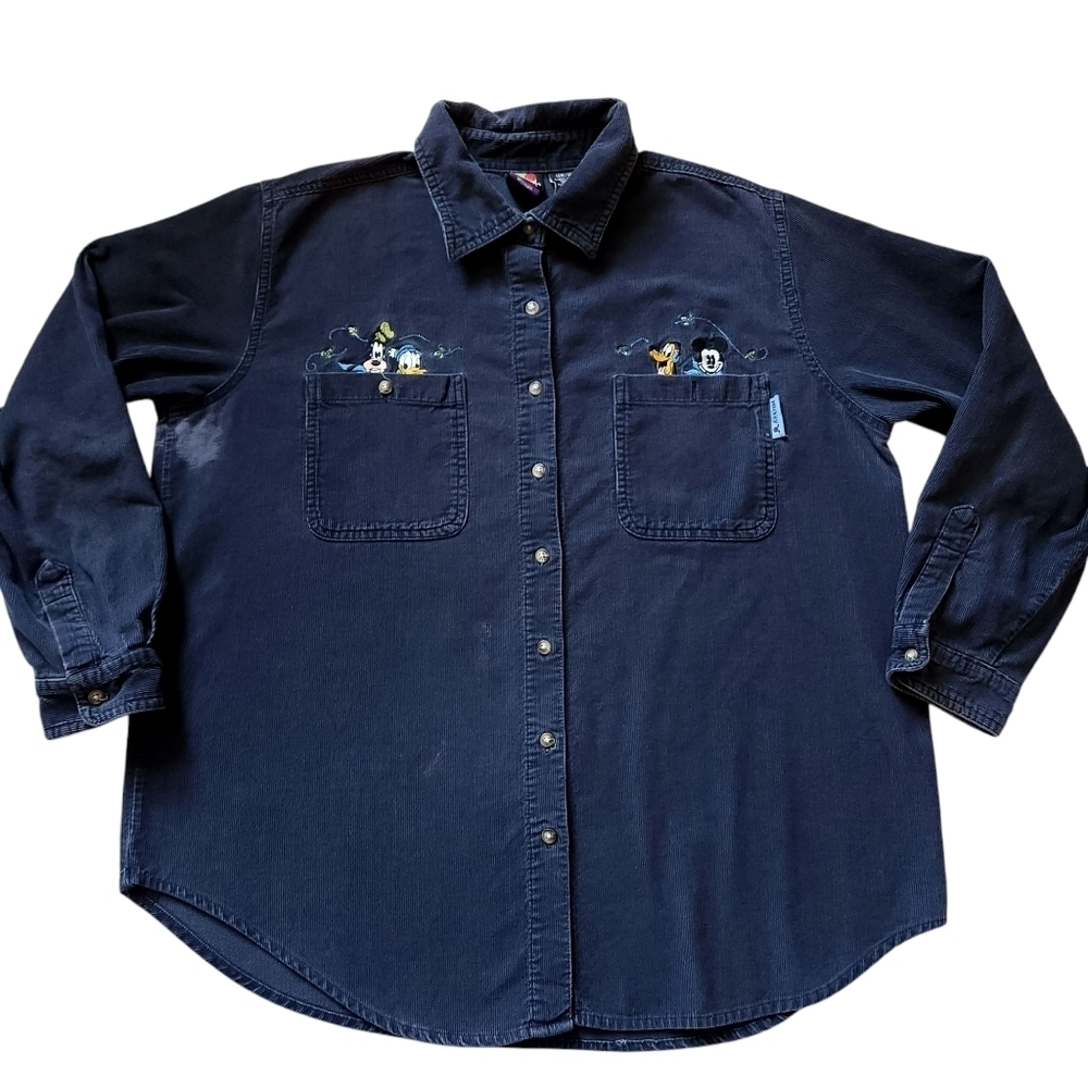 Vintage Disney Mickey Unlimited Embroidered Corduroy Button Down Sz 14W/16W